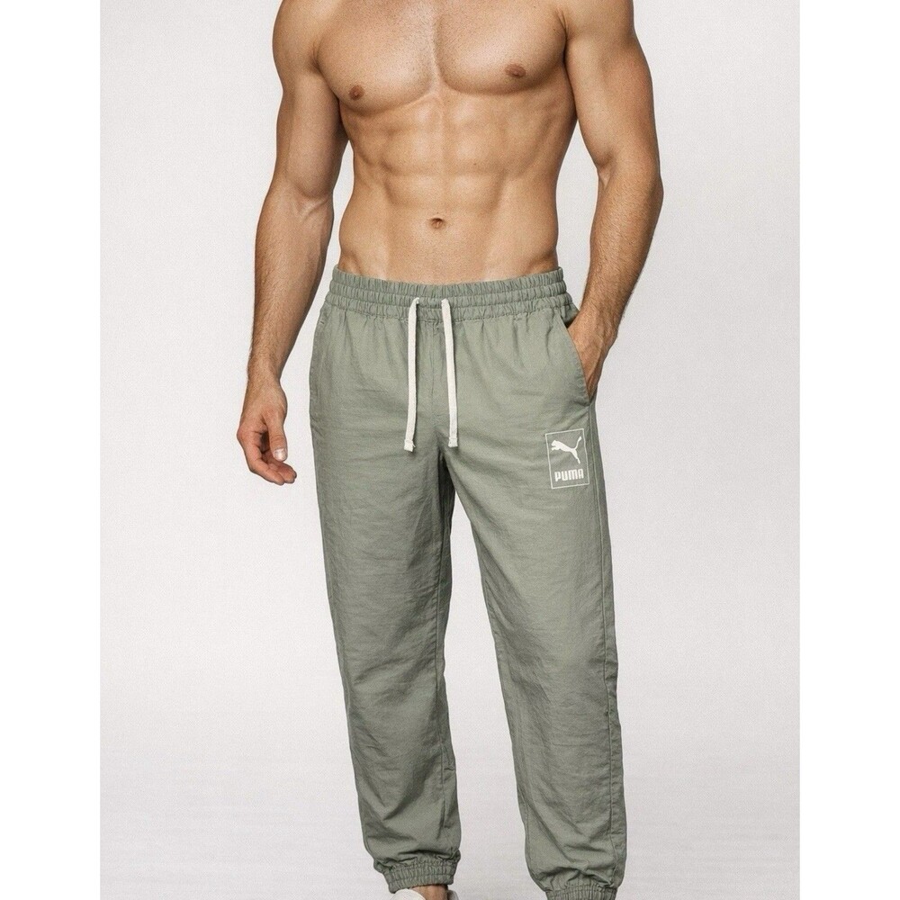 Puma Activated Woven Pants Mens Green Joggers Size Large NWT